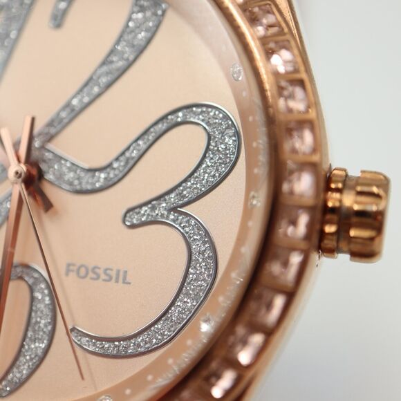 Fossil Women's Rose Gold Tone Watch 40mm Glitter Dial Crystal Bezel BQ1096 - Picture 10 of 15